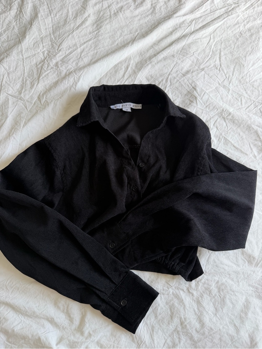 HYFVE Black Ribbed-Collar Top